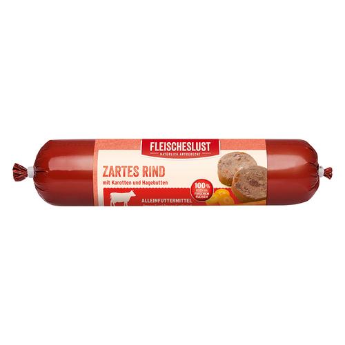 12 x 800 g Fleischeslust Getreidefrei: Zartes Rind mit Karotten und Hagebutten Hundefutter nass