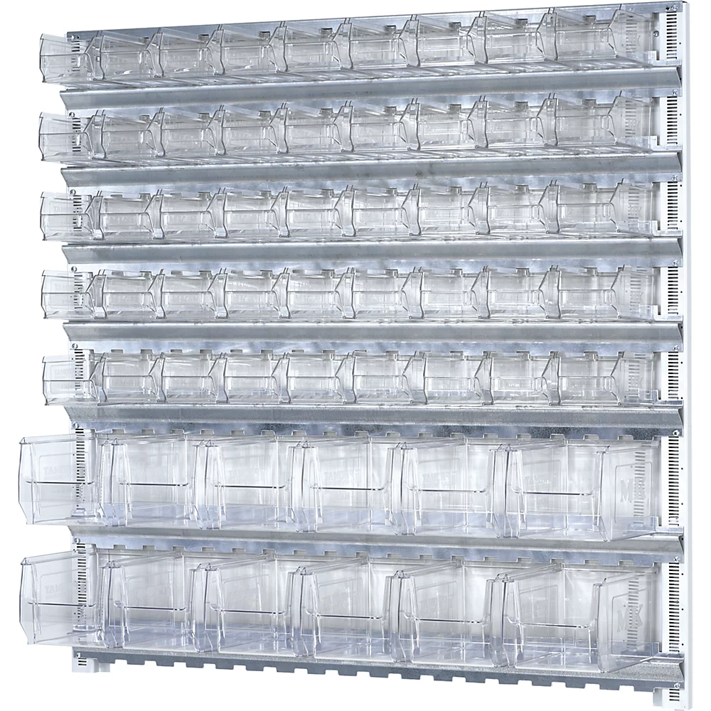 Rayonnage mural modulaire avec bacs à bec mauser