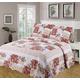 Ambiance Home Double Bed Rosie Bedspread Set, Throw Over & Pillow Shams, Quilted Multi Scalloped Edge, Patchwork Flowers Striped Polka Dot Floral Border, Dusky Pink Lime Moss Green Beige Cream White