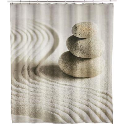 Wenko - Duschvorhang Sand & Stone, Textil (Polyester), 180 x 200 cm, waschbar, Mehrfarbig,