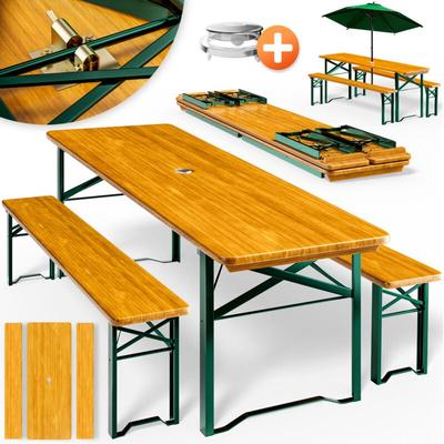CASARIA® Bierzeltgarnitur 170cm Klappbar Stabil 3 Teilig 2x Bierbank 1x Breiter Tisch Holz Image