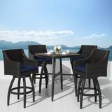 Three Posts™ Northridge Square 4 - Person 38" Long Bar Height Outdoor Dining Set w/ Cushions, Wicker in Brown | Wayfair