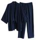 Men's Japanese Style Robes Crepe Cotton Kimono Pajamas Dressing Gown Set-Size L Navy