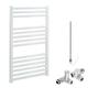 Bray Straight White Dual Fuel Heated Towel Rail/Warmer/Radiator For Central Heating And Electric. Round Tube Ladder Design, 800 x 500