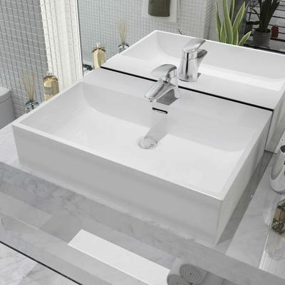 Bonnevie - Waschbecken,Handwaschbecken mit Hahnloch Keramik Weiß 60,5x42,5x14,5 cm vidaXL