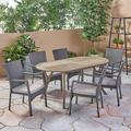 Red Barrel Studio® Eliger Outdoor 7 Piece Dining Set w/ Cushions Wood/Wicker/Rattan in Brown/Gray/White | 30 H x 70 W x 34.75 D in | Wayfair