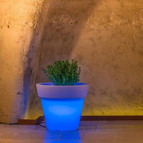 Harz-Blumentopf mit Led h 95 mod. Begonia rund blauer Lampe