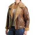 BRANDSLOCK Women Genuine Shearling Sheepskin Leather Flying Jacket (Tan, s)