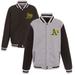 Men's JH Design Gray Oakland Athletics Embroidered Reversible Full Snap Fleece Jacket