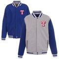 Men's JH Design Gray Texas Rangers Embroidered Reversible Full Snap Fleece Jacket