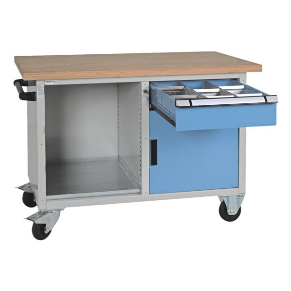 THURMETALL Mobile Systemwerkbank mit Tür und 1 Schublade grau, 125x87.7x70 cm