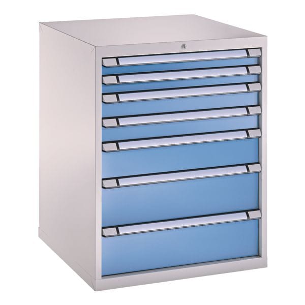 THURMETALL Schubladenschrank, einbahnig, 7 Schübe blau, 80.5x100x69.5 cm