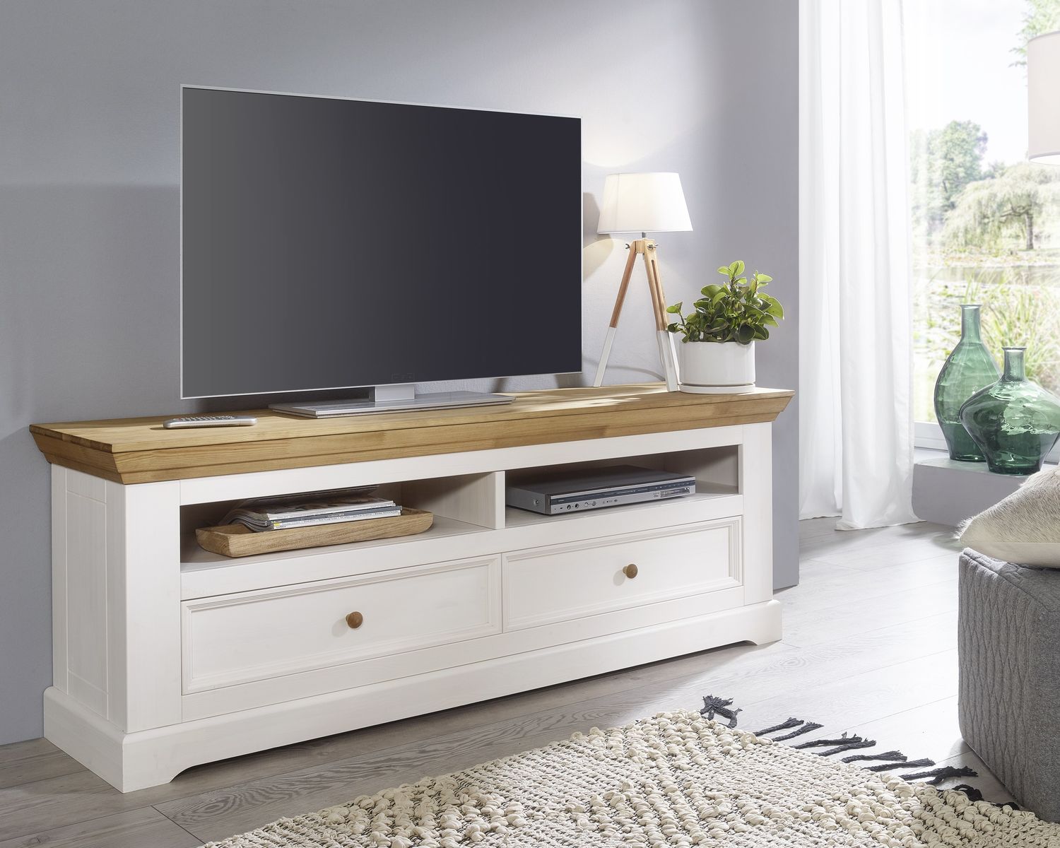 3S Frankenmöbel »Country« Massivholz Lowboard ll weiss WZ-0133 / B 161 x H 64 x T 43 cm