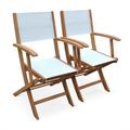 Fauteuils de jardin en bois et textilène - Almeria blanc - 2 fauteuils pliants en bois d'Eucalyptus