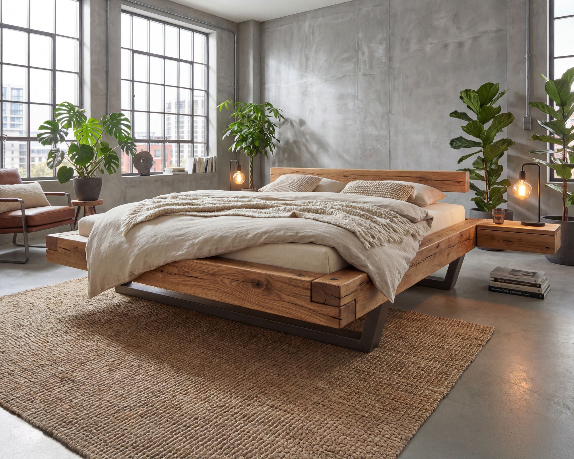 Massivholz »Vancouver 1« Wildeiche Schwebebalkenbett 180x200 cm