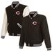 Men's JH Design Black Cincinnati Reds Reversible Fleece Jacket with Faux Leather Sleeves