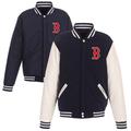 Men's JH Design Navy Boston Red Sox Reversible Fleece Jacket with Faux Leather Sleeves