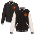 Men's JH Design Black Baltimore Orioles Reversible Fleece Jacket with Faux Leather Sleeves