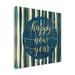 Ebern Designs 'Coastal Lace Happy New Year Stripes Round' Graphic Art Print on Wrapped Canvas in Blue/Green/Yellow | 24 H x 24 W x 2 D in | Wayfair