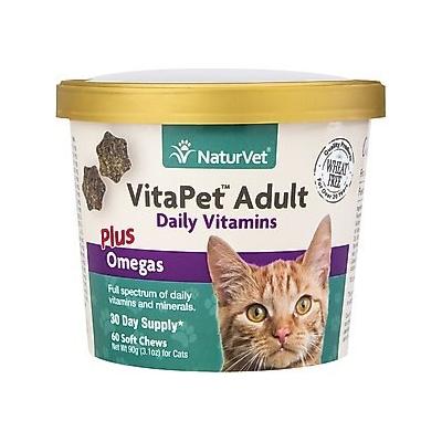 NaturVet VitaPet Adult Plus Omegas Soft Chews Multivitamin for Cats, 60 count