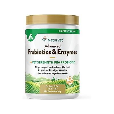 NaturVet Advanced Probiotics & Enzymes Plus Vet Strength PB6 Probiotic Powder Digestive Supplement for Cats & Dogs, 1-lb jar