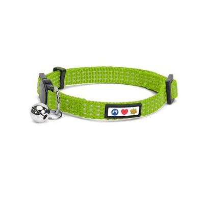 Pawtitas Nylon Reflective Breakaway Cat Collar with Bell, Green, 7 to 11-in neck, 3/8-in wide