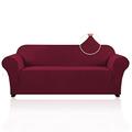 H.Versailtex High Stretch Sofa Cover Stylish Furniture Cover/Protector with Spandex Jacquard Small Checks Fabric Sofa Cover for 3 Cushion Couch with Anti-Slip Foam, Washable (3 Seater Sofa, Wine)