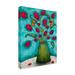 Ebern Designs 'Flowers in Green Vase' Acrylic Painting Print on Wrapped Canvas Metal in Blue/Green/Red | 32 H x 24 W x 2 D in | Wayfair