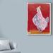 Winston Porter 'White Hen, Red Background' Acrylic Painting Print on Wrapped Canvas Metal in Indigo/Pink/Red | 32 H x 24 W x 2 D in | Wayfair