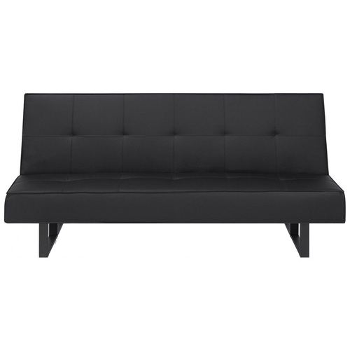 3-Sitzer Sofa Schwarz Kunstleder Gesteppt Lederoptik mit Schlaffunktion Kufengestell Schwarz Ohne Armlehnen Modern Wohnzimmer Schlafsofa