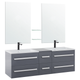 Badmöbel Grau MDF Platte Spanplatte SMC-Kunststoff 48 x 150 x 45 cm Modern Elegant Multifunktional 2 Spiegel 2 Waschbecken