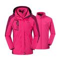 donhobo Womens 3 In 1 Jackets Fleece Ski Jacket Softshell Winter Waterproof Full Zip Windproof Coat Zip Pockets(Pink,XL)