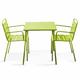 Ensemble table de jardin carrée et 2 fauteuils acier vert - Palavas - Vert