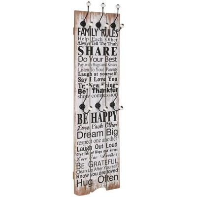 Wandgarderobe mit 6 Haken 120 x 40 cm 'family rules' Vidaxl Image