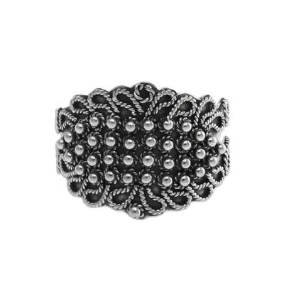 Sterling silver cocktail ring, 'Beaded Crown'