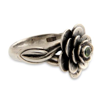 'Holy Lotus' - Floral Sterling Silver and Peridot Ring