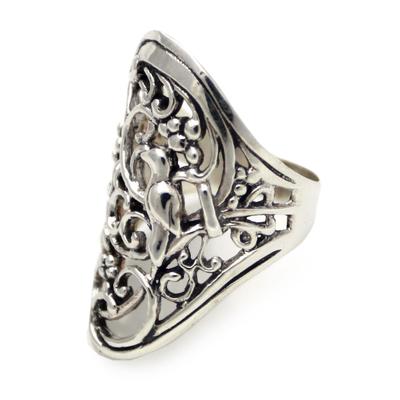 Sterling silver band ring, 'Nightingale'