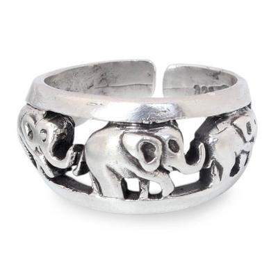 'Siam Elephants' - Handmade Sterling Silver Band Ring