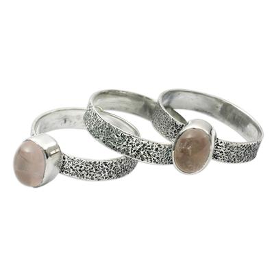 Rose quartz stacking rings, 'Flame of Love' (set of 3)