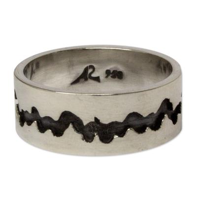 Men's silver band ring, 'Dark River'