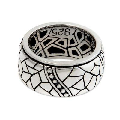 'Java Paths' - Men's Modern Sterling Silver Band Ring