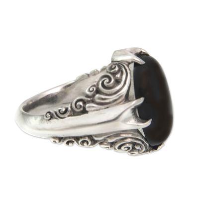 'Dark Surf' - Women's Sterling Silver and Onyx Cocktail Ring