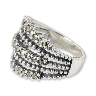 Marcasite cocktail ring, 'Brilliant Night'