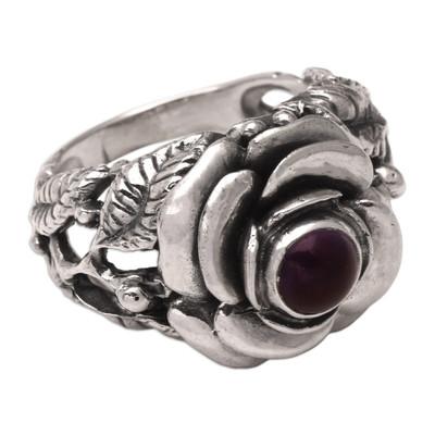 'Rose of Peace' - Hand Crafted Floral Sterling Silver and Amethyst Ring