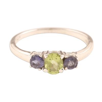 'Blue Embrace' - Peridot and Iolite Ring on Sterling Silver from In