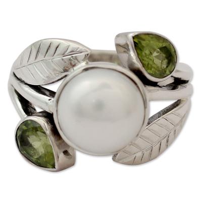 'Mumbai Romance' - Pearl and Peridot Cocktail Ring from In