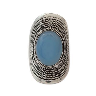 'Jaipur Skies' - Sterling Silver Jewelry Chalcedony Ring from India