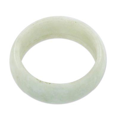 Pale Green Halo,'8 mm Wide Artisan Crafted Band Ring of Guatemalan Jade'