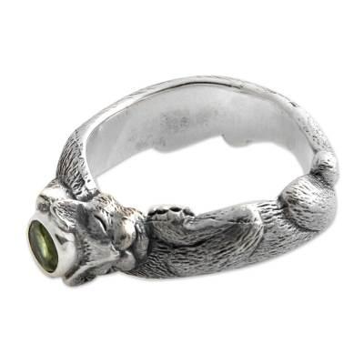 'Dreams of a Cat' - Men's Unique Sterling Silver and Peridot Ring
