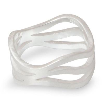 'Ping River Flows' - Modern Sterling Silver Band Ring from Thailand